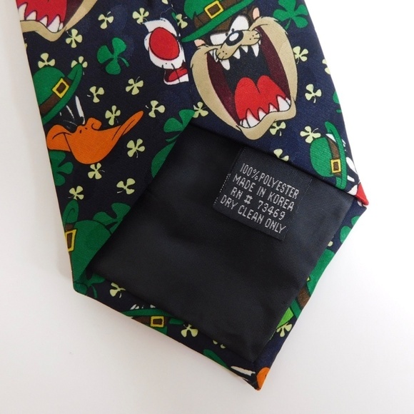 Vintage LOONEY TUNES Mania St. Patrick’s Day Cartoon Necktie Tie Shamrock - Picture 6 of 6
